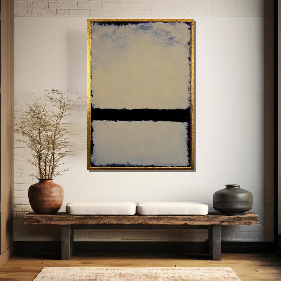 Soft Ivory Split By A Bold Black Abstract Color Field Poster - Image 5