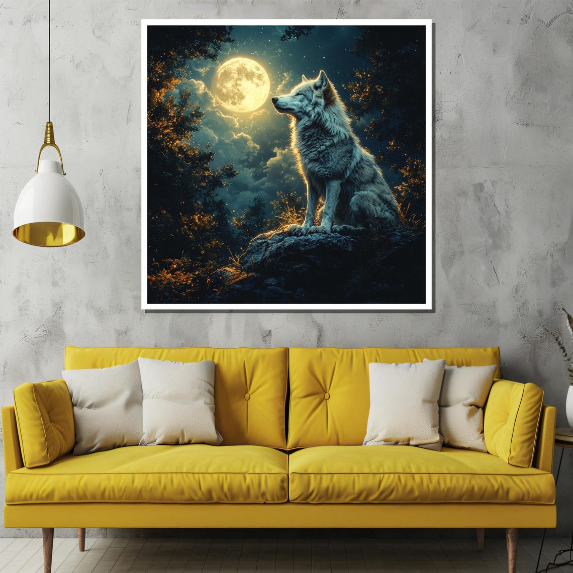 White Wolf Howling at Full Moon in Midnight Pine Forest Poster - Image 2