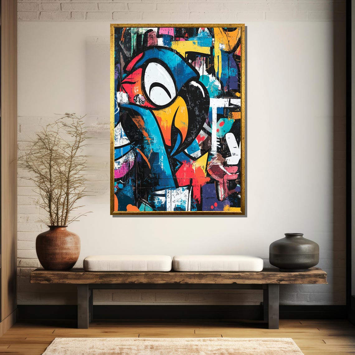 Graffiti Parrot Head in Blue Red and Yellow Street Art Bird Poster - Image 5