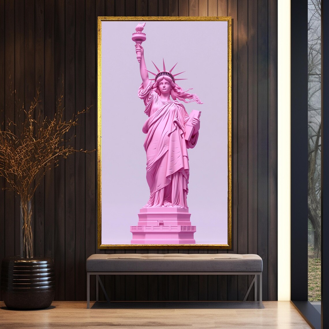 Pink Statue Of Liberty Against A Soft Lavender Sky Art Poster - Image 5