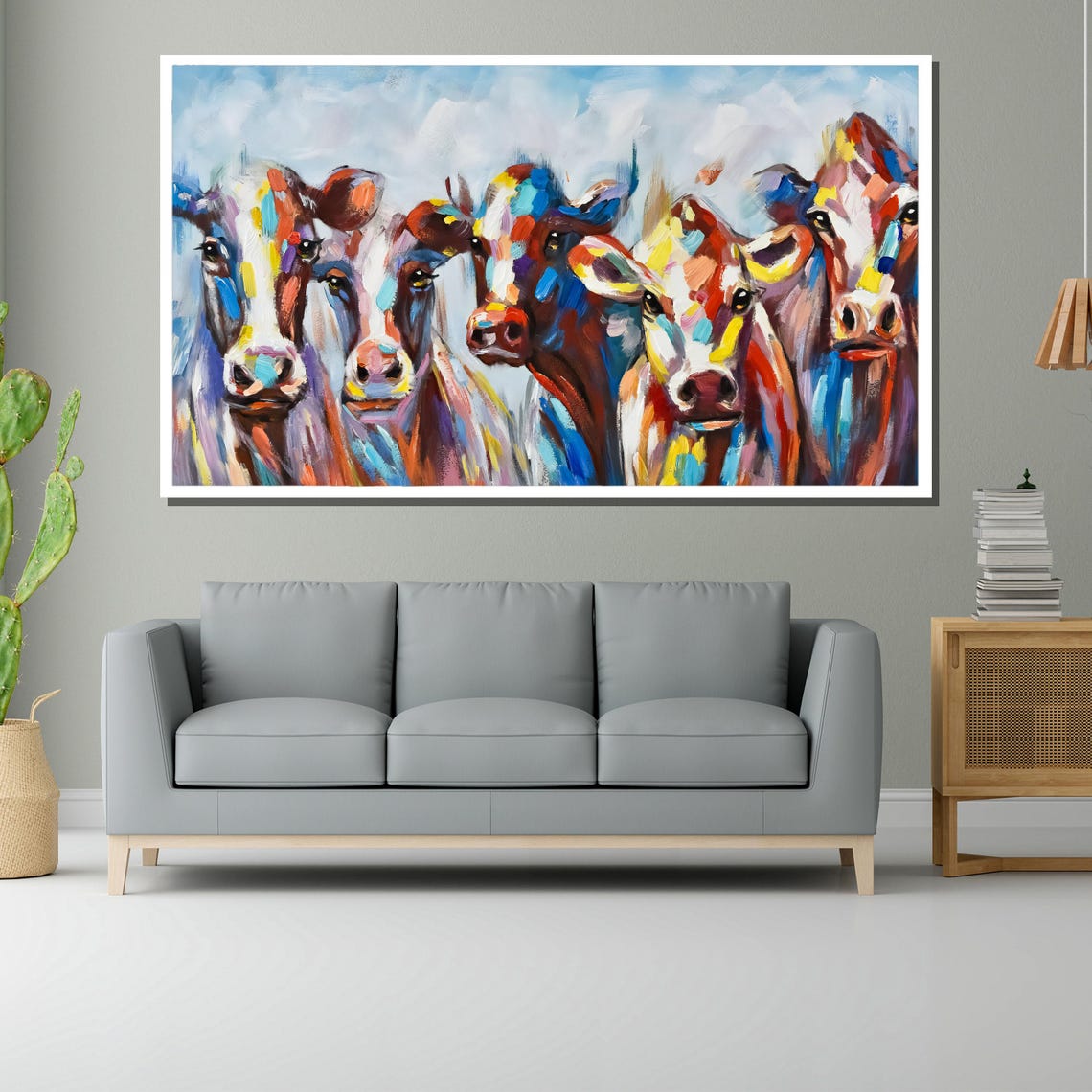 Five Colorful Abstract Cow Faces Bold Vibrant Farm Animal Poster - Image 2