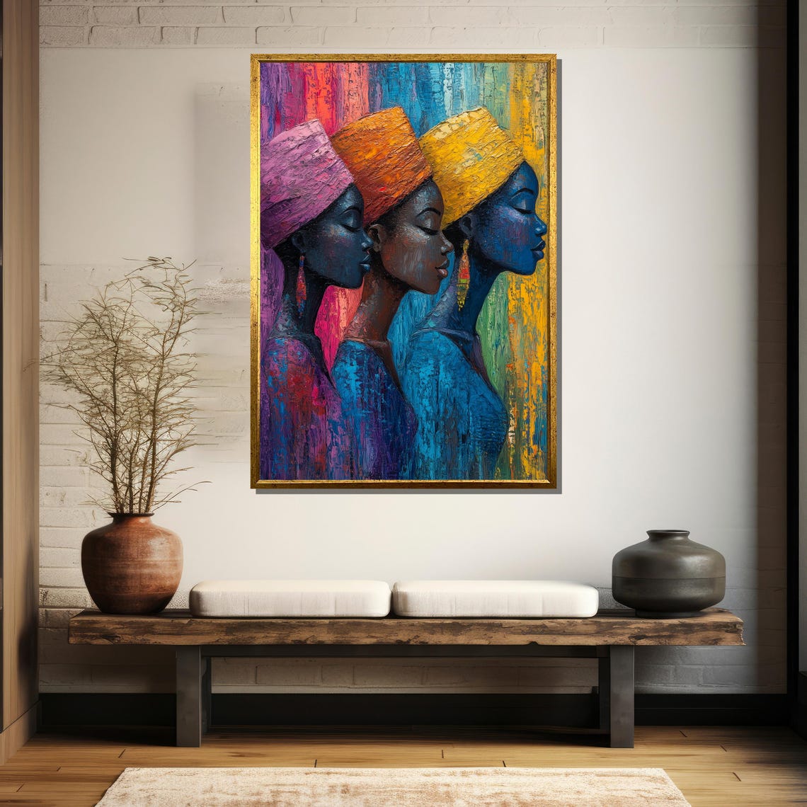 Three African Women Wearing Colorful Headwraps Painting Poster - Image 5