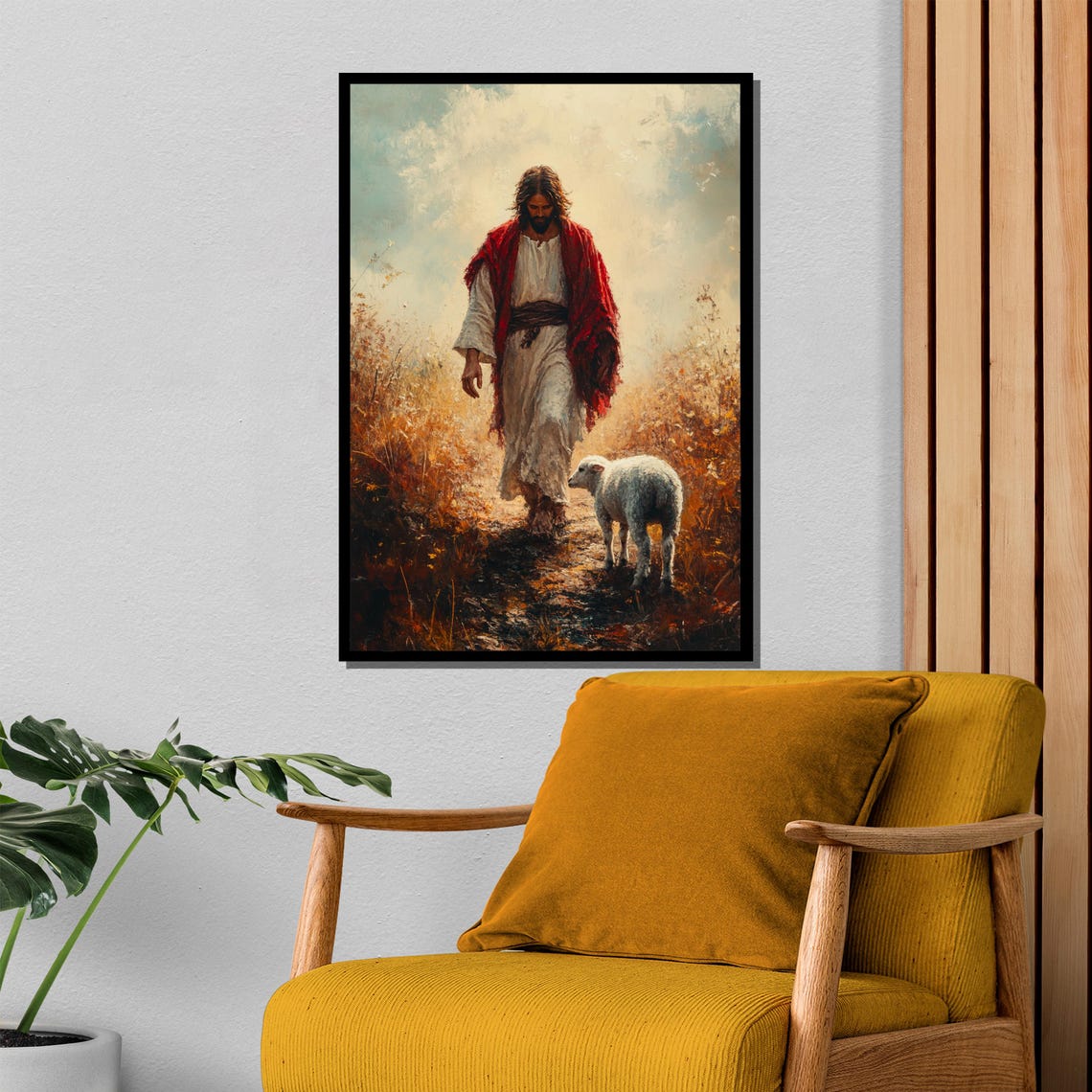 Jesus and His Lamb Walking Through Golden Autumn Field Poster - Image 4