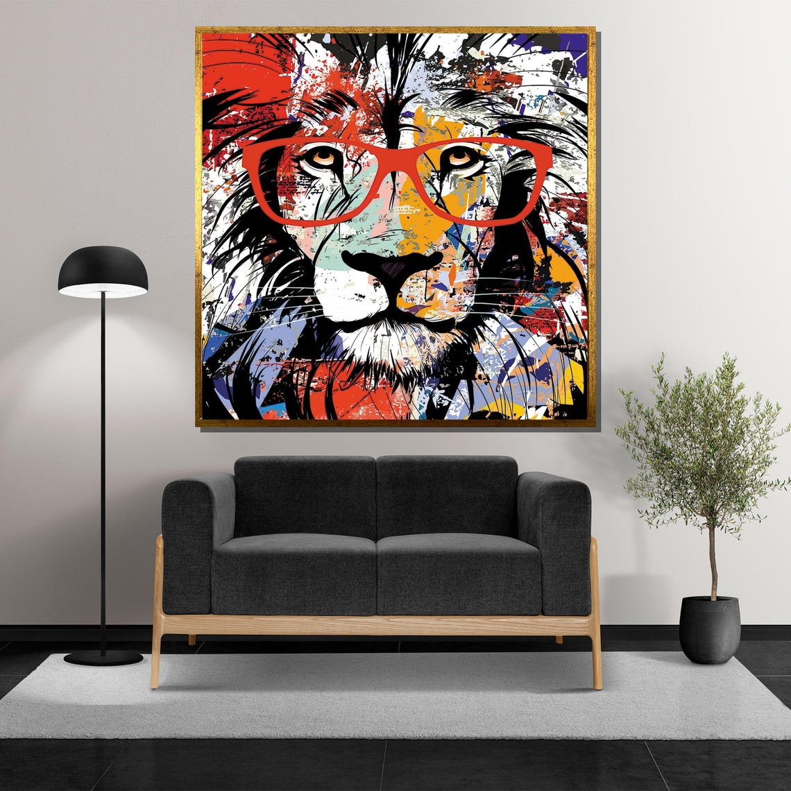 Bold Lion Painting With Glasses Colorful And Modern Art Gift For Animal Lovers Unique Home Decor Wall Art - Image 5