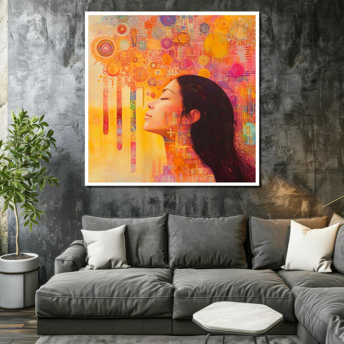 Serene Woman Profile Golden Mandala Spiritual Abstract Poster - Image 2