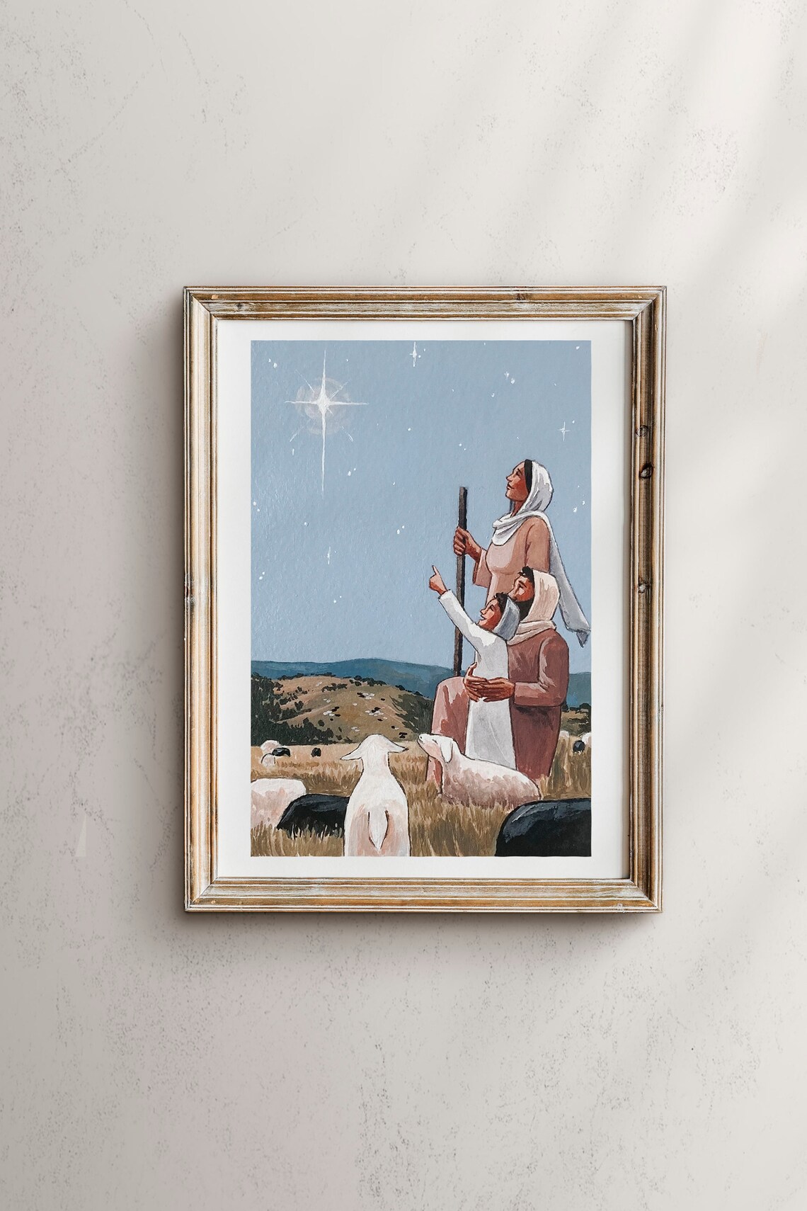 Abiding Shepherd Painting, Nativity Scene Art Print