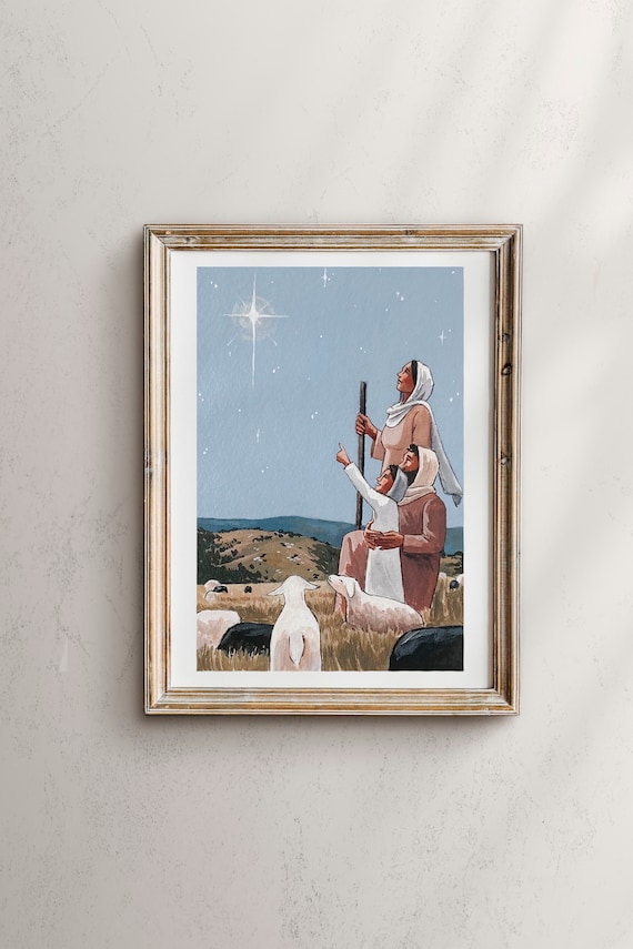 Abiding Shepherd Painting, Nativity Scene Art Print