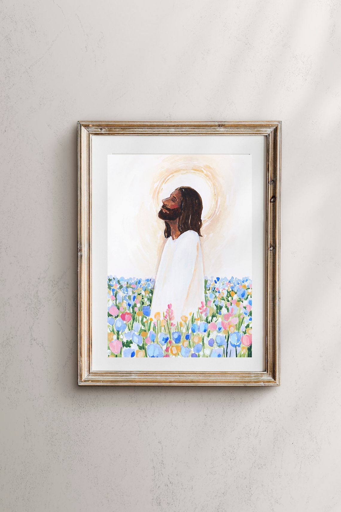 Jesus Christ in Flowers, Christian Religious Art Print