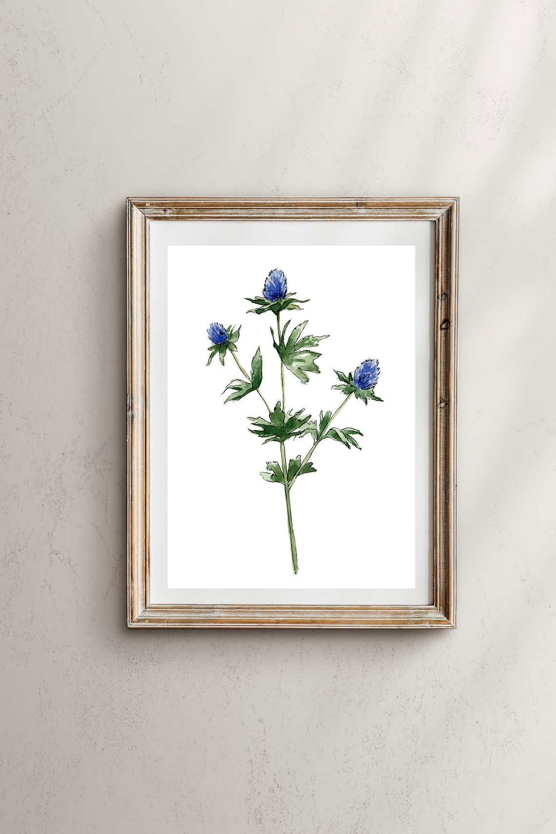 Blue Thistle Botanical Wall Art Print, Floral Decor