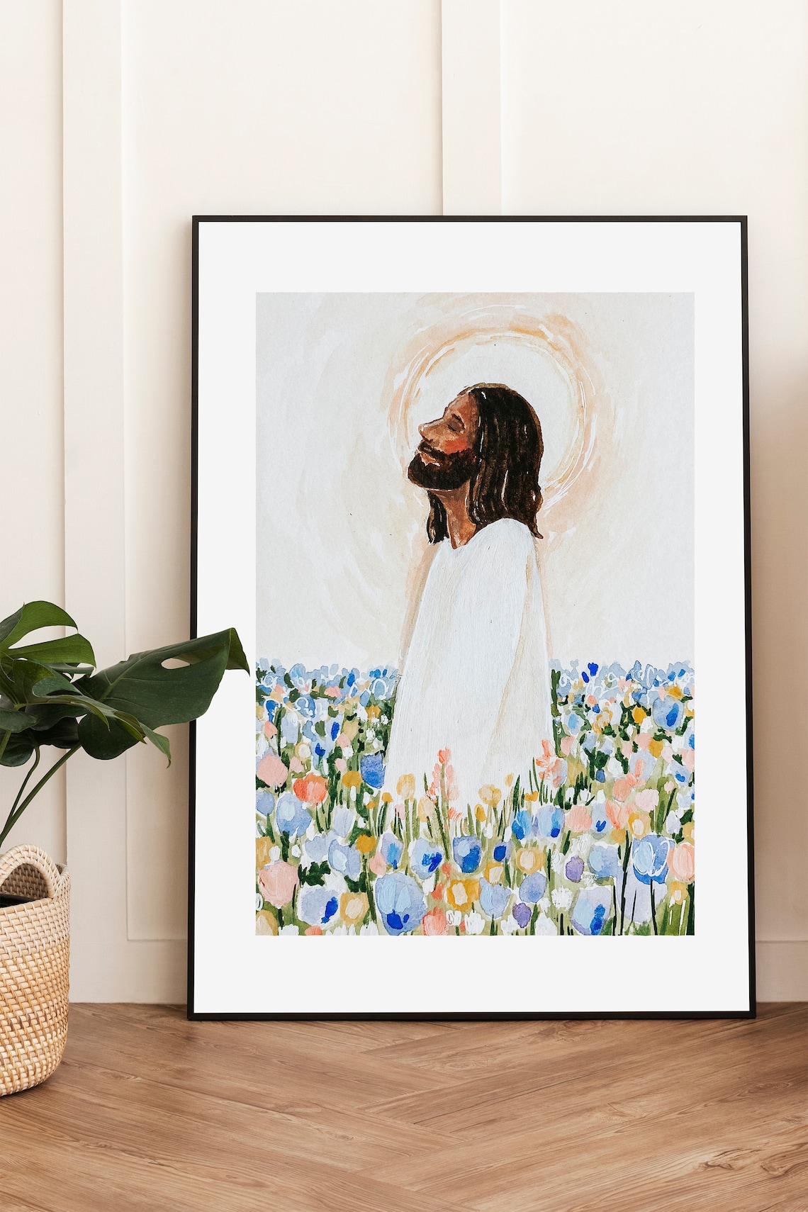 Jesus Christ in Flowers, Christian Religious Art Print - Image 3