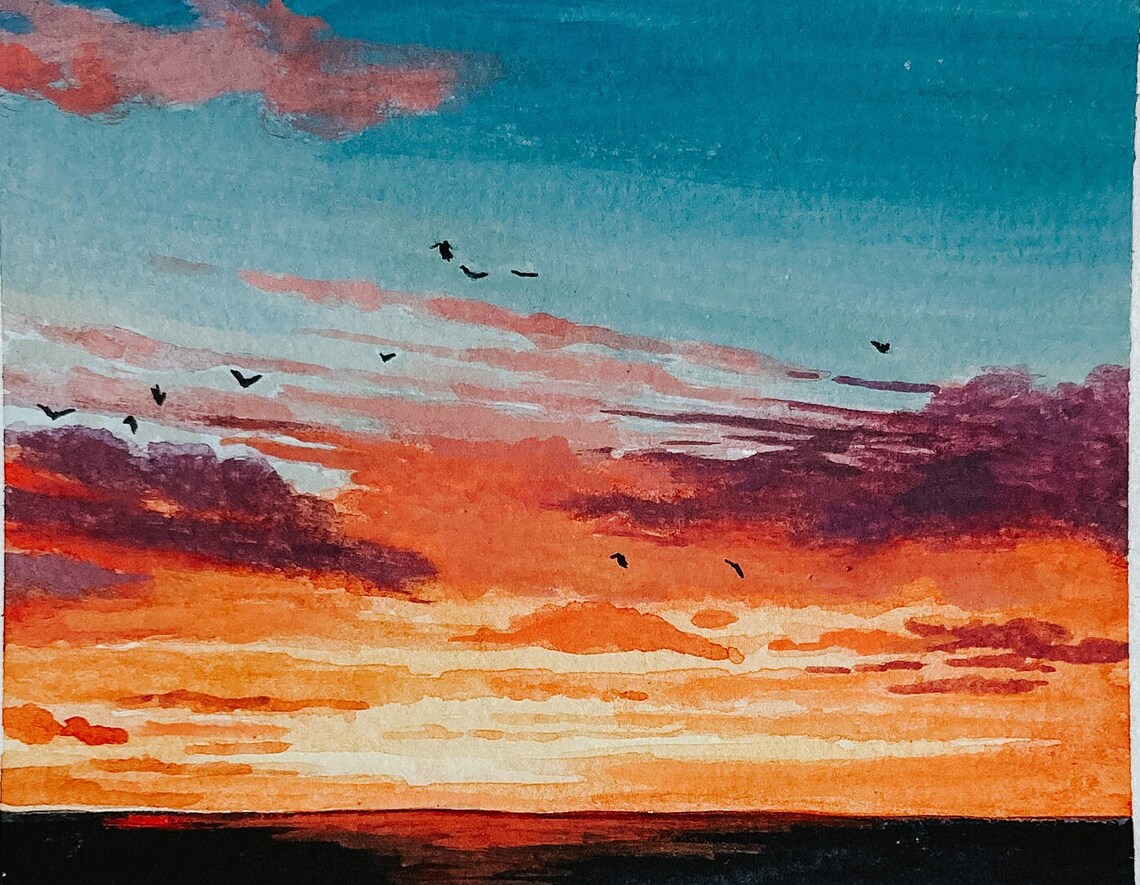 Cholet France Sunset, Watercolor Landscape Art Print - Image 2