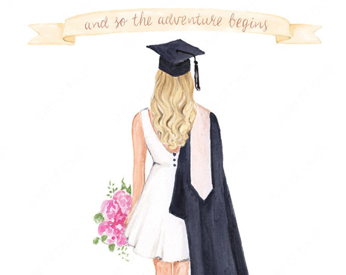 Framed Blonde Graduate with And So the Adventure Begins Banner Poster