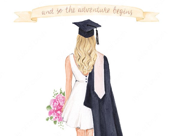 Graduation Gift Print Blonde Girl Graduation Day Art Gift Graduation Card Fashion Illustration