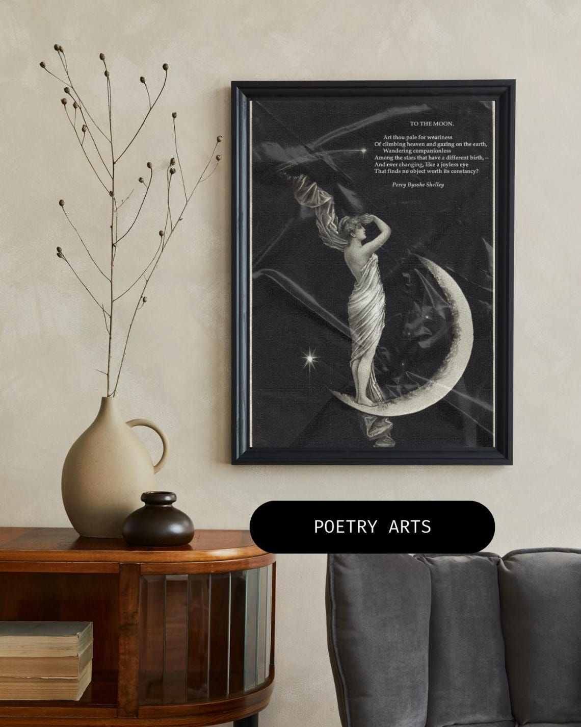 To The Moon Shelley Poem Vintage Celestial Goddess Art Print Poster