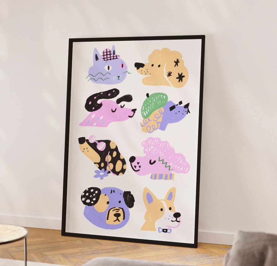 Colorful Dog Nursery Wall Art Print, Modern Pet