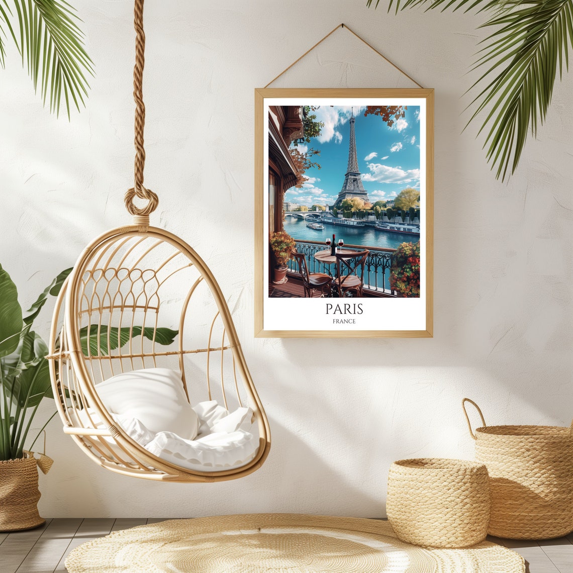 Paris Eiffel Tower Balcony Wine View Seine France Travel Poster - Image 2