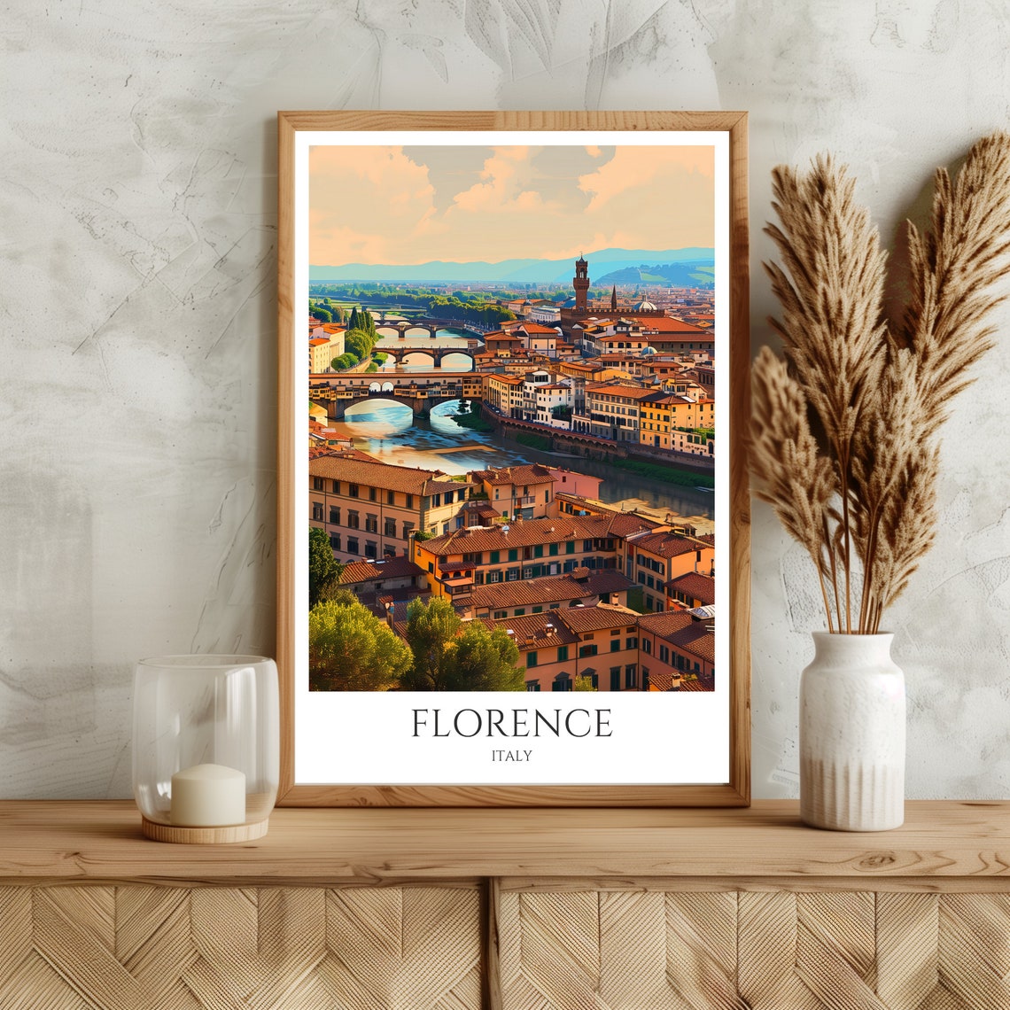 Florence Ponte Vecchio Arno River Sunset Tuscany Italy Travel Poster - Image 3