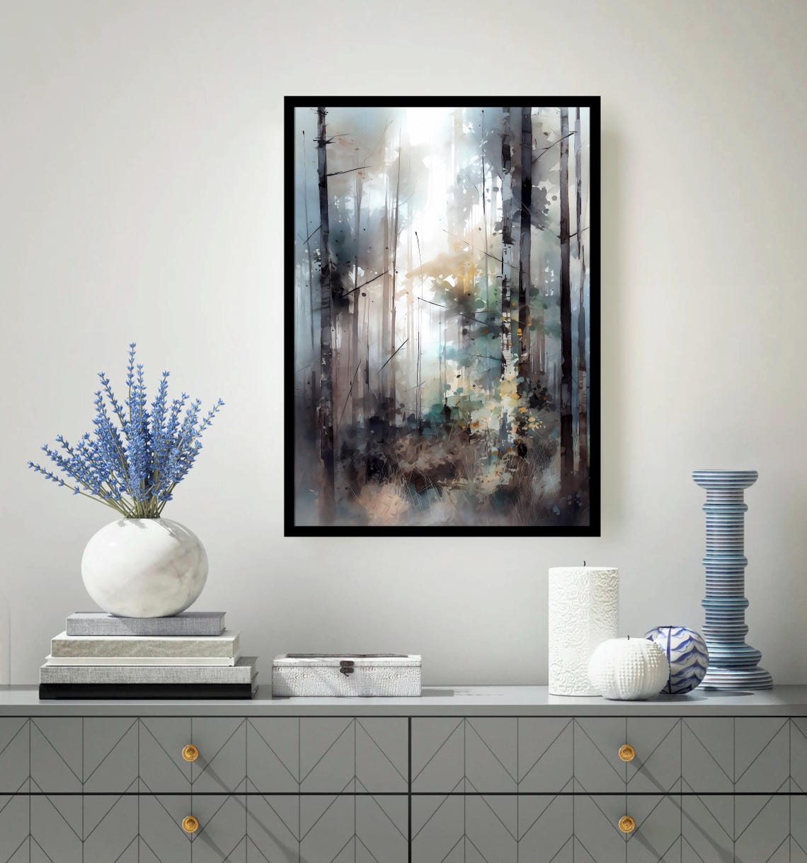 Tall Misty Pine Trees Soft White Light Dreamy Watercolor Forest Poster - Image 4