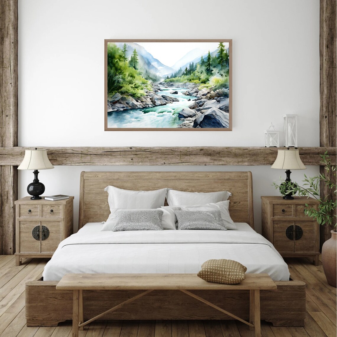 Mountain River Watercolor Landscape, Minimalist Art Print - Image 5
