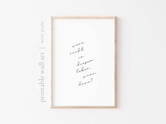 German Quote Wenn Nicht in Diesem Leben Inspirational Script Wall Art