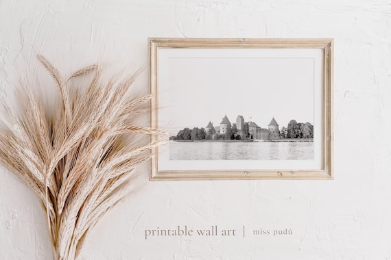 Trakai Island Castle Print Download Minimalist Bw Lake Lithuanian Architecture Home Decor Housewarming Building Art