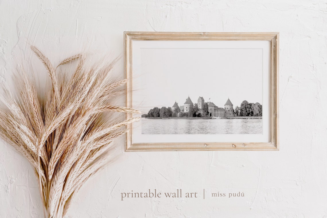 Trakai Island Castle Black And White Lithuanian Lake Wall Art