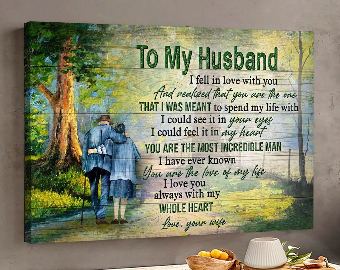 To My Husband Old Couple Forest Walk Love Letter Gift Poster