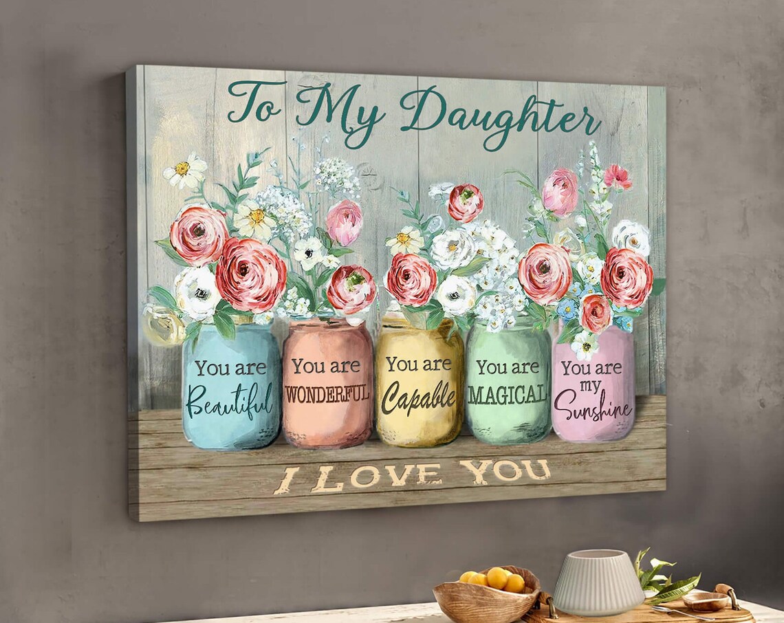To My Daughter Mason Jar Wildflowers 'I Love You' Gift Poster