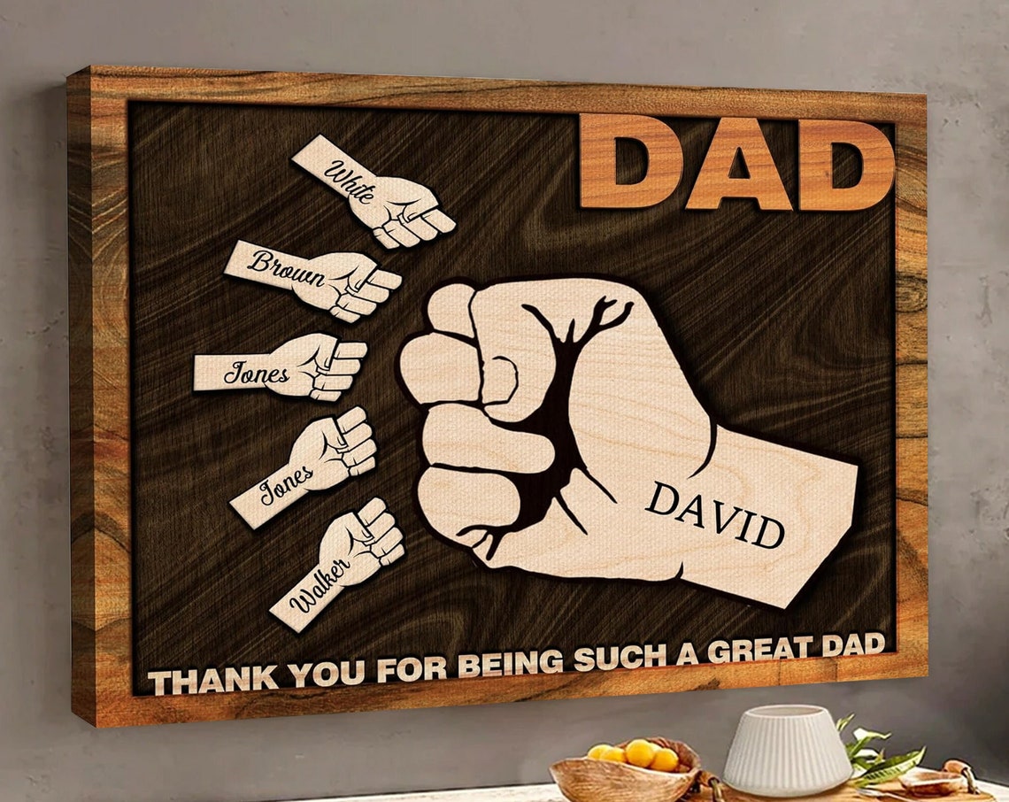 Dad Fist Bump Wood Engraving 'Thank You For Being A Great Dad' Poster