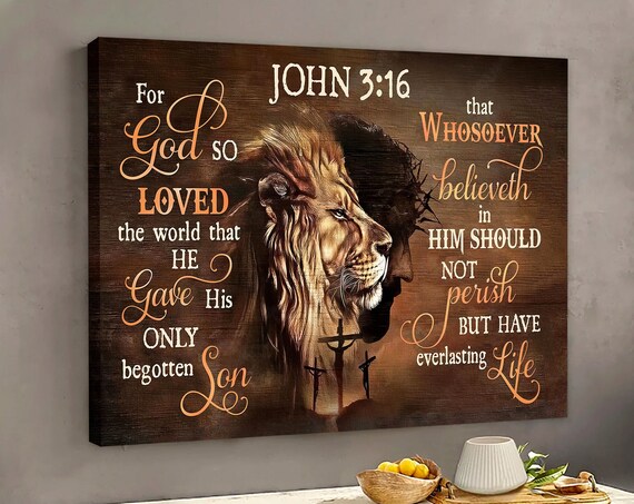 John 3:16 Lion and Jesus Double Portrait Christian Faith Poster