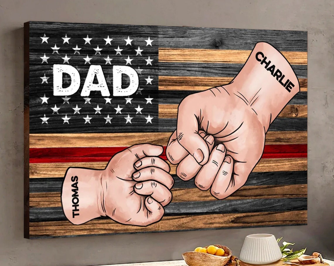 Dad Fist Bump American Flag Custom Name Father's Day Gift Poster