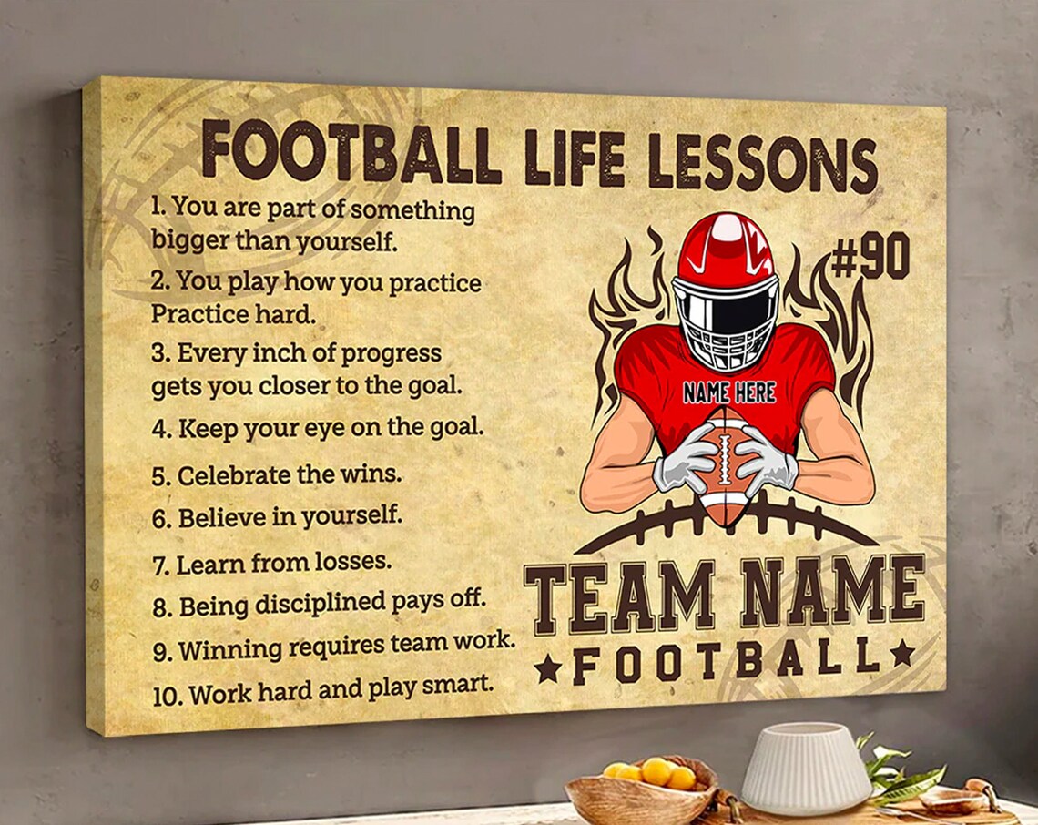 Football Life Lessons Personalized Team Player Motivational Poster
