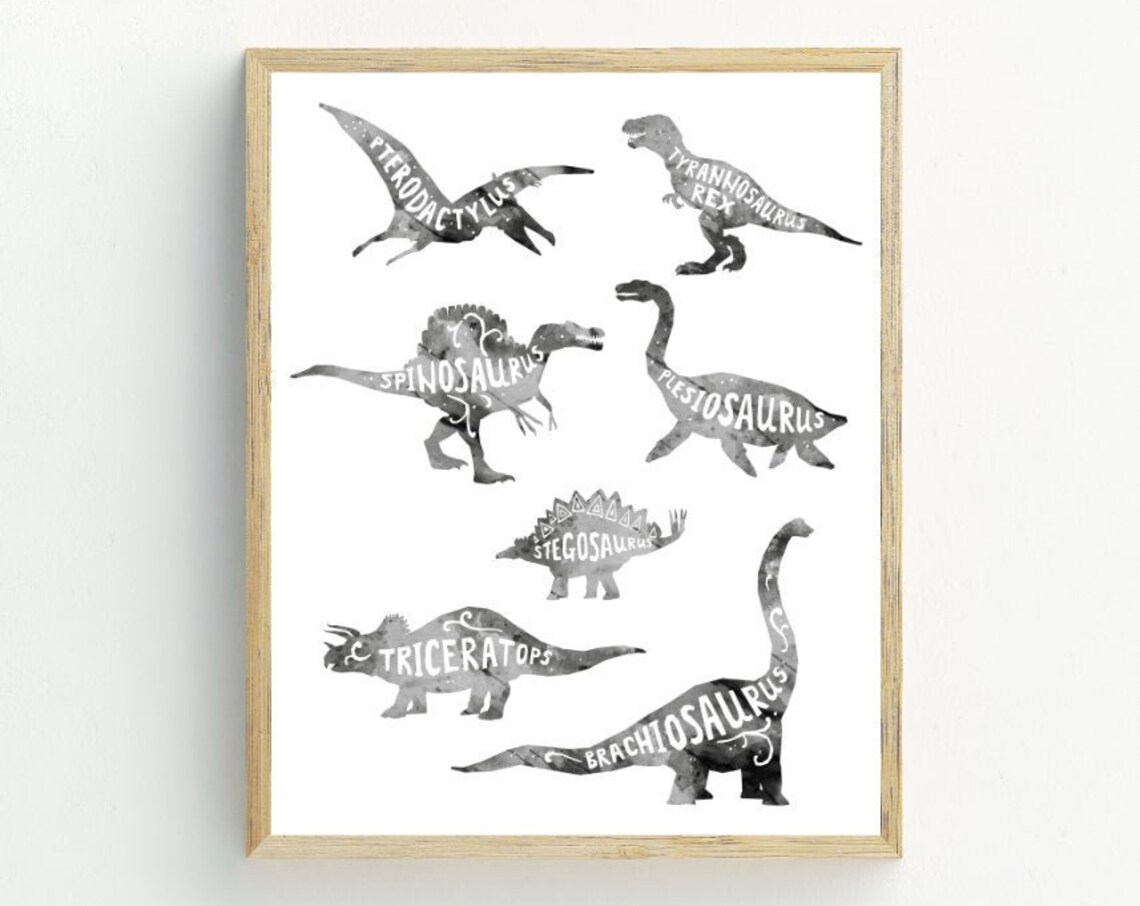 Minimalist Dinosaurs Art Print, Boy Bedroom Decor