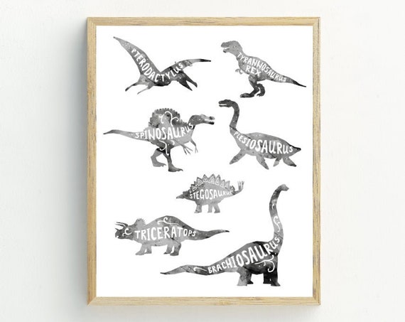 Minimalist Dinosaurs Art Print, Boy Bedroom Decor