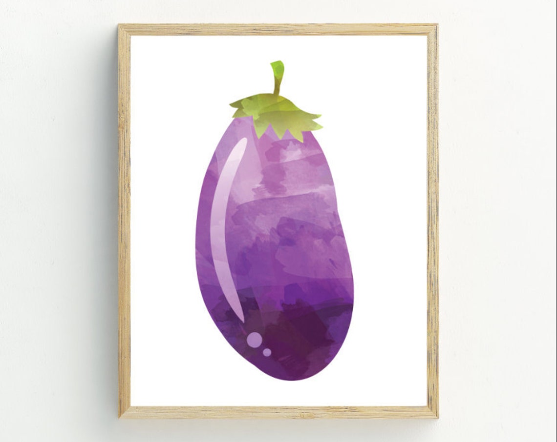 Purple Eggplant Watercolor Painting Minimalist Kitchen Poster