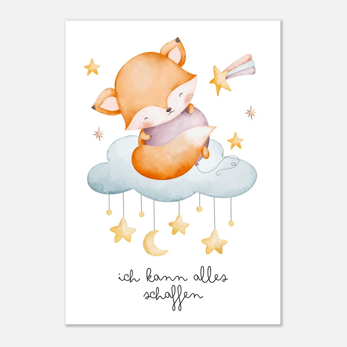 Dreamy Sleeping Fox On Starry Cloud Affirmation Nursery Wall Poster - Image 2