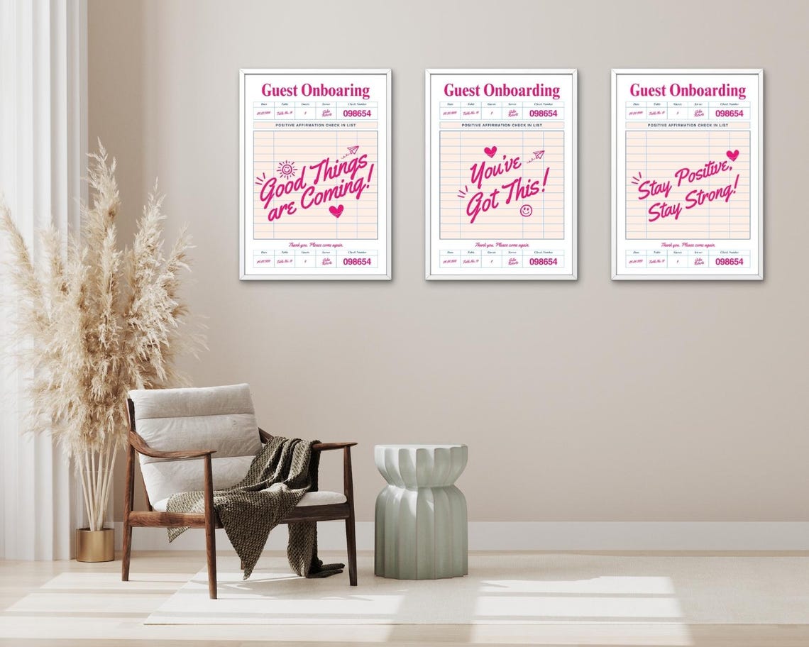 Positive Affirmation Guest Check Set of 3 Pink Receipt Quote Poster - Image 2