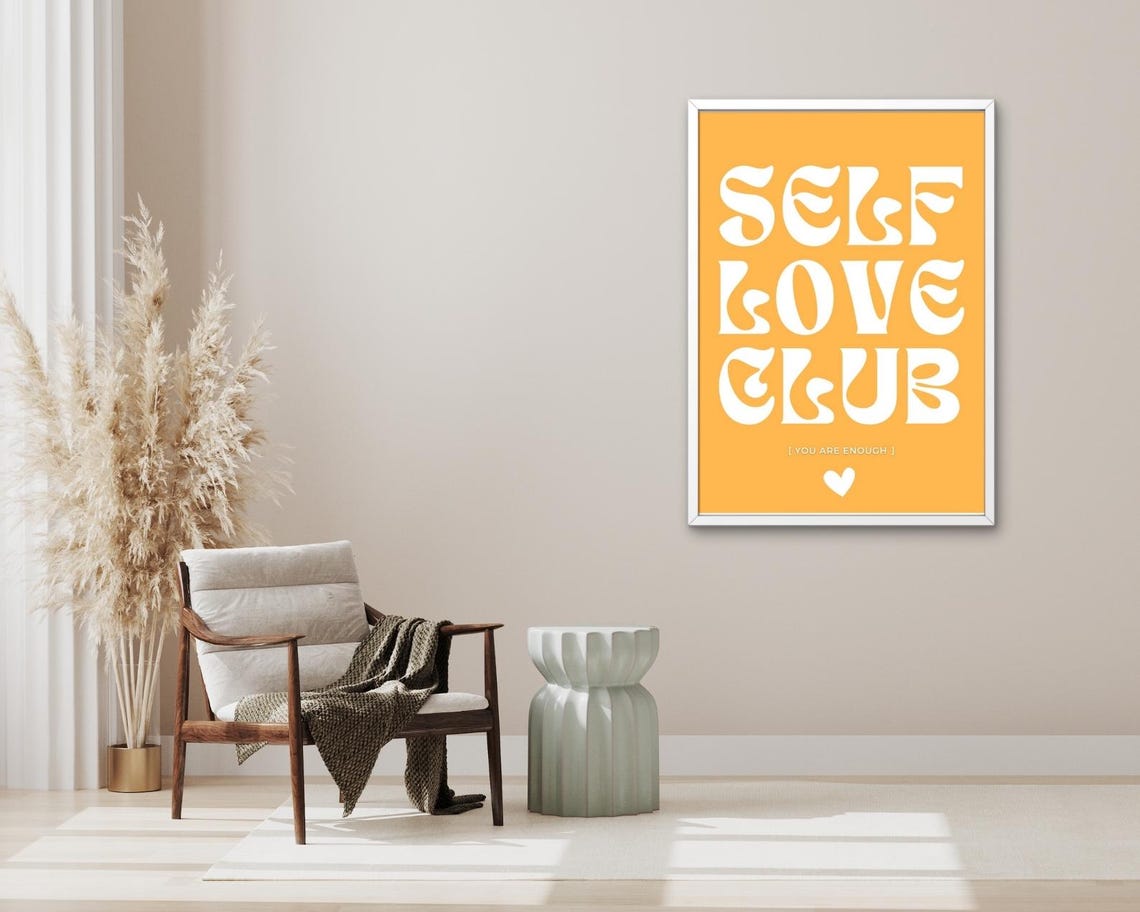 Self Love Club Orange White Retro Typography Affirmation Poster - Image 3