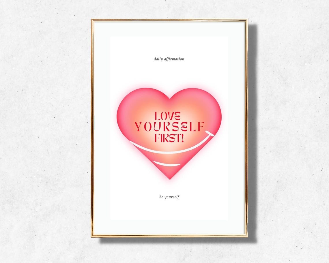 Love Yourself First Daily Affirmation Pink Heart Self Care Poster - Image 4