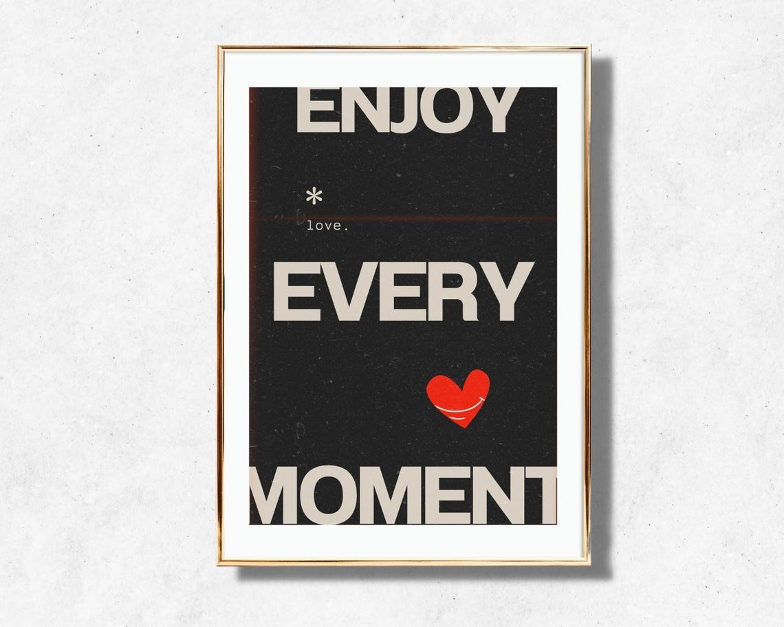 Enjoy Every Moment Black Cream Heart Modern Minimalist Quote Poster - Image 4