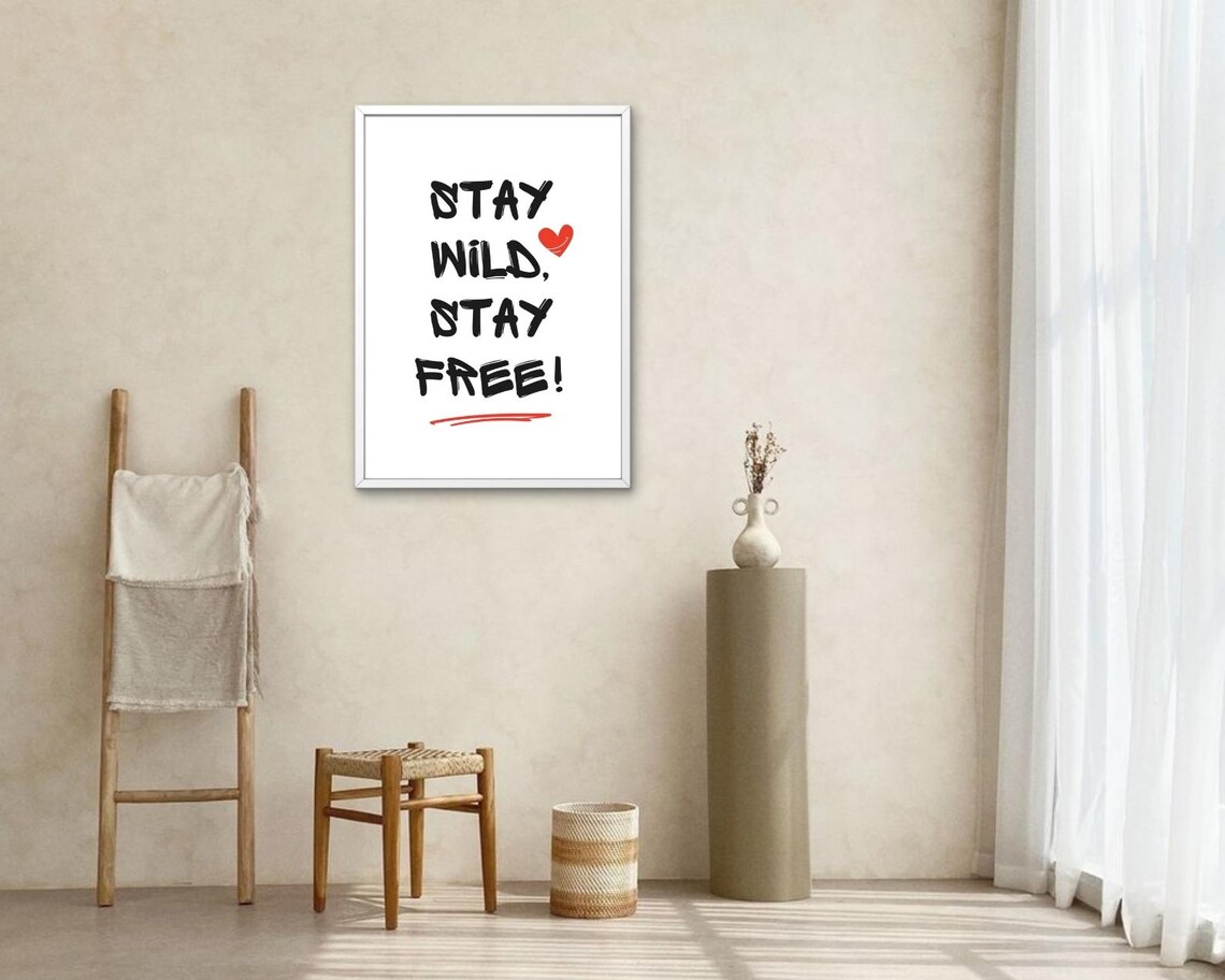 Stay Wild Stay Free Quote Brush Lettering Red Heart Bohemian Poster - Image 2