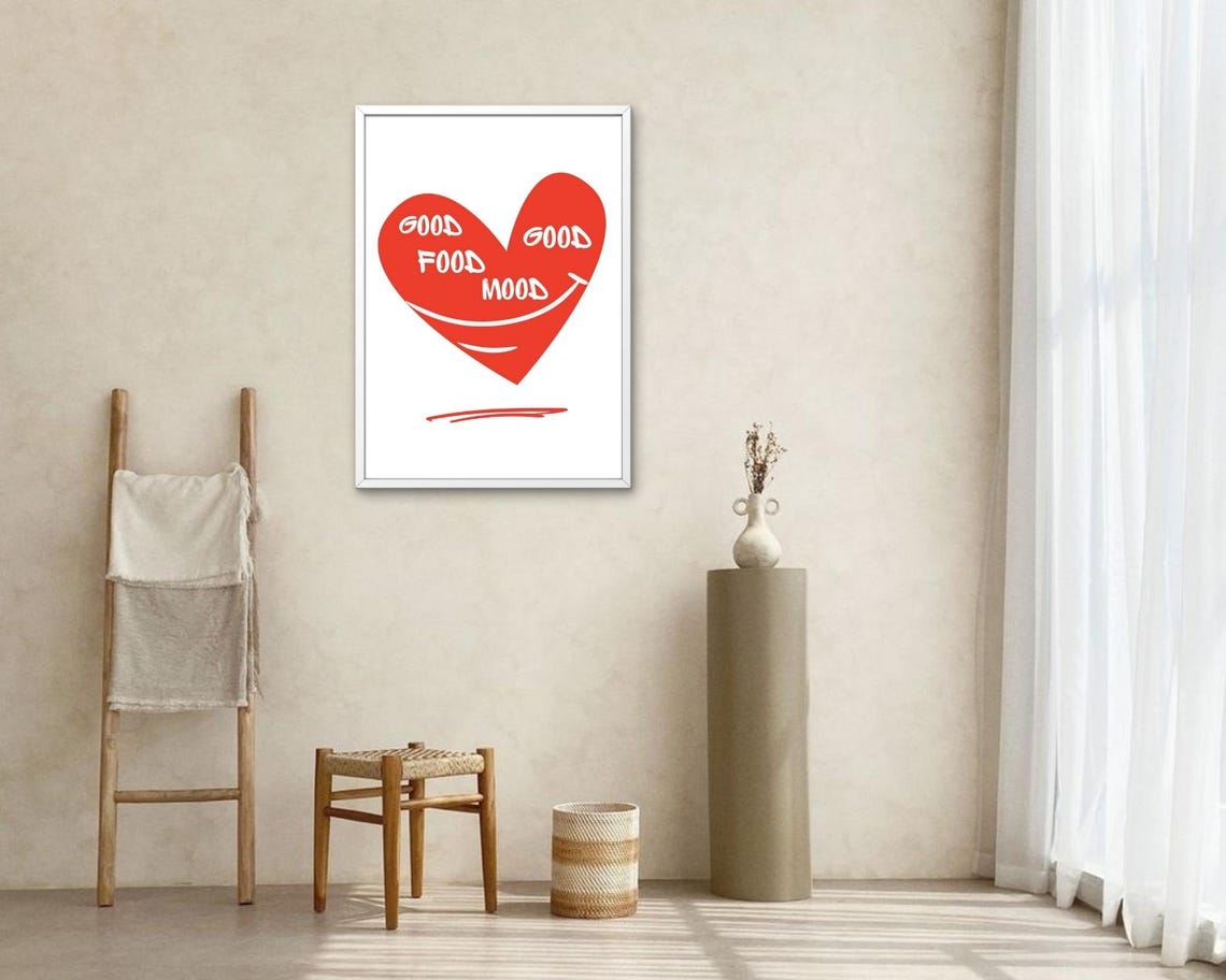 Good Food Good Mood Red Heart Smile Minimalist Kitchen Poster - Image 2