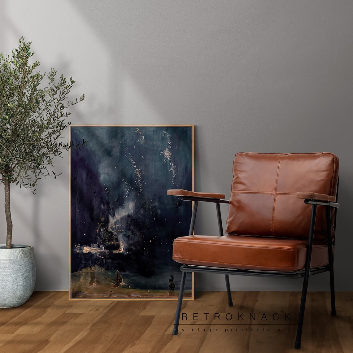 Antique Starry Night Nocturne Oil Painting Dark Moody Seascape Print - Image 2