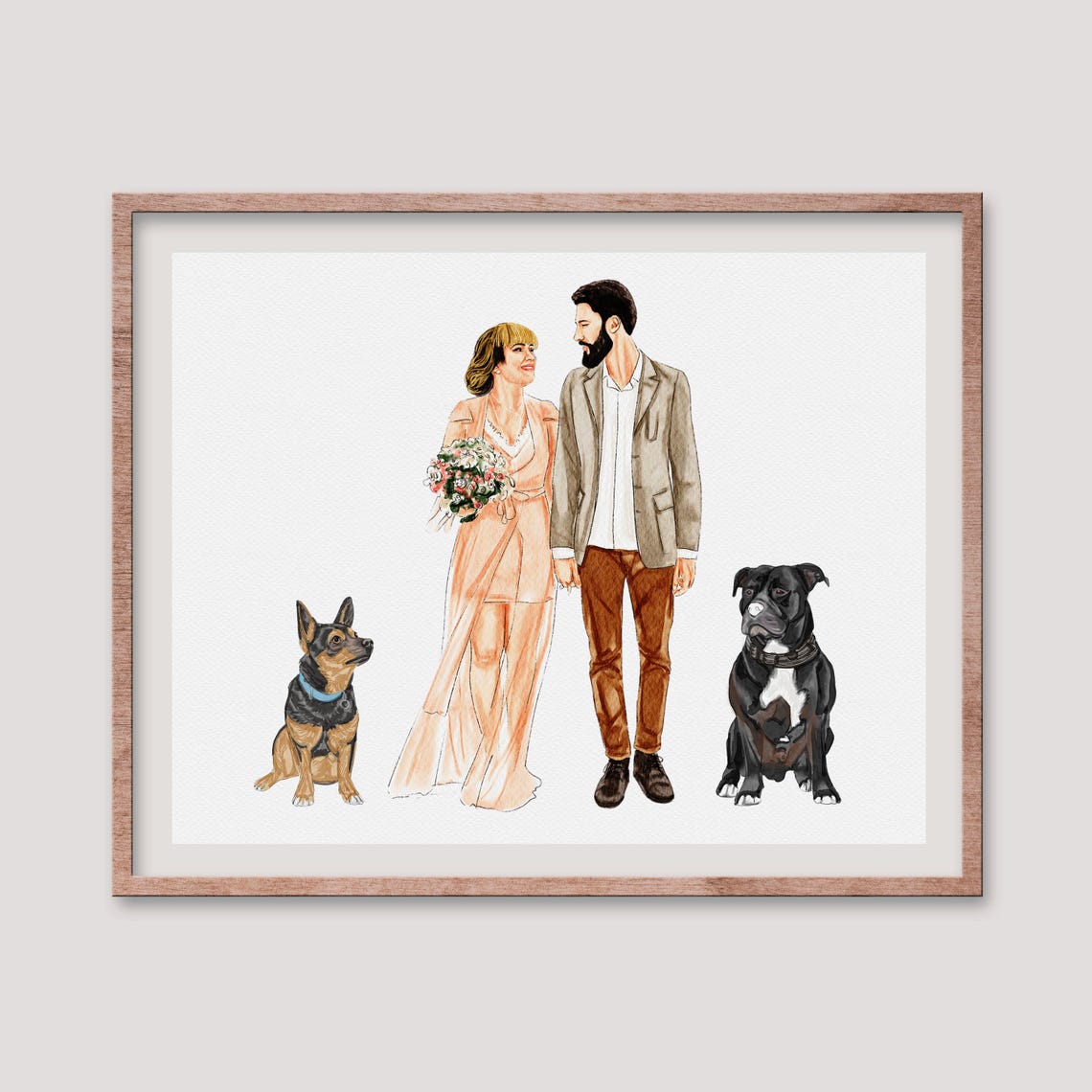 Family With Dog Portrait Family And Pet Painting From Photo Custom Drawing Unique Family Gift Pet Lover Gift Dog And Owner Portrait - Image 3