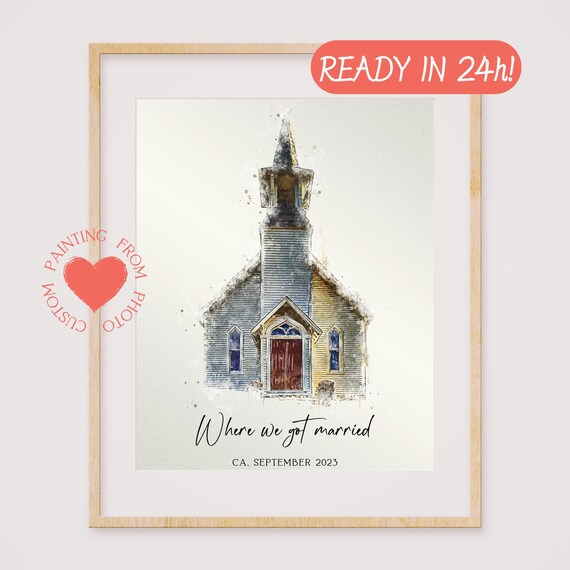 Where We Got Married Custom Wedding Church Painting Venue Art Poster