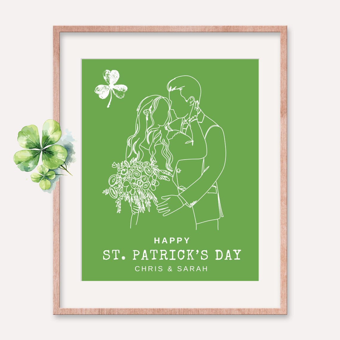 Personalized St. Patrick's Day Couple Embrace Line Art Poster