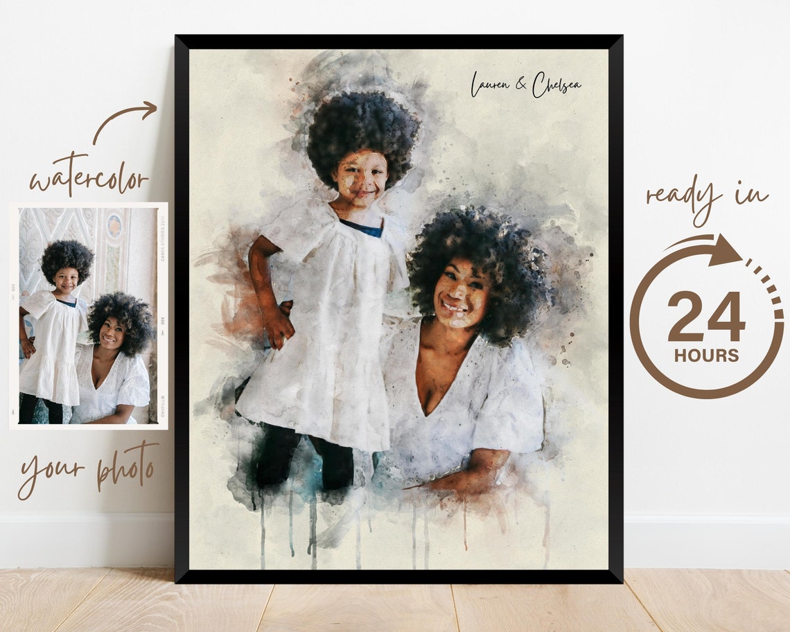 Personalized Mothers Day Gifts Gifts For Mom Mother Grandma Custom Watercolor Portrait Painting From Photo Family Portrait Painting - Image 2