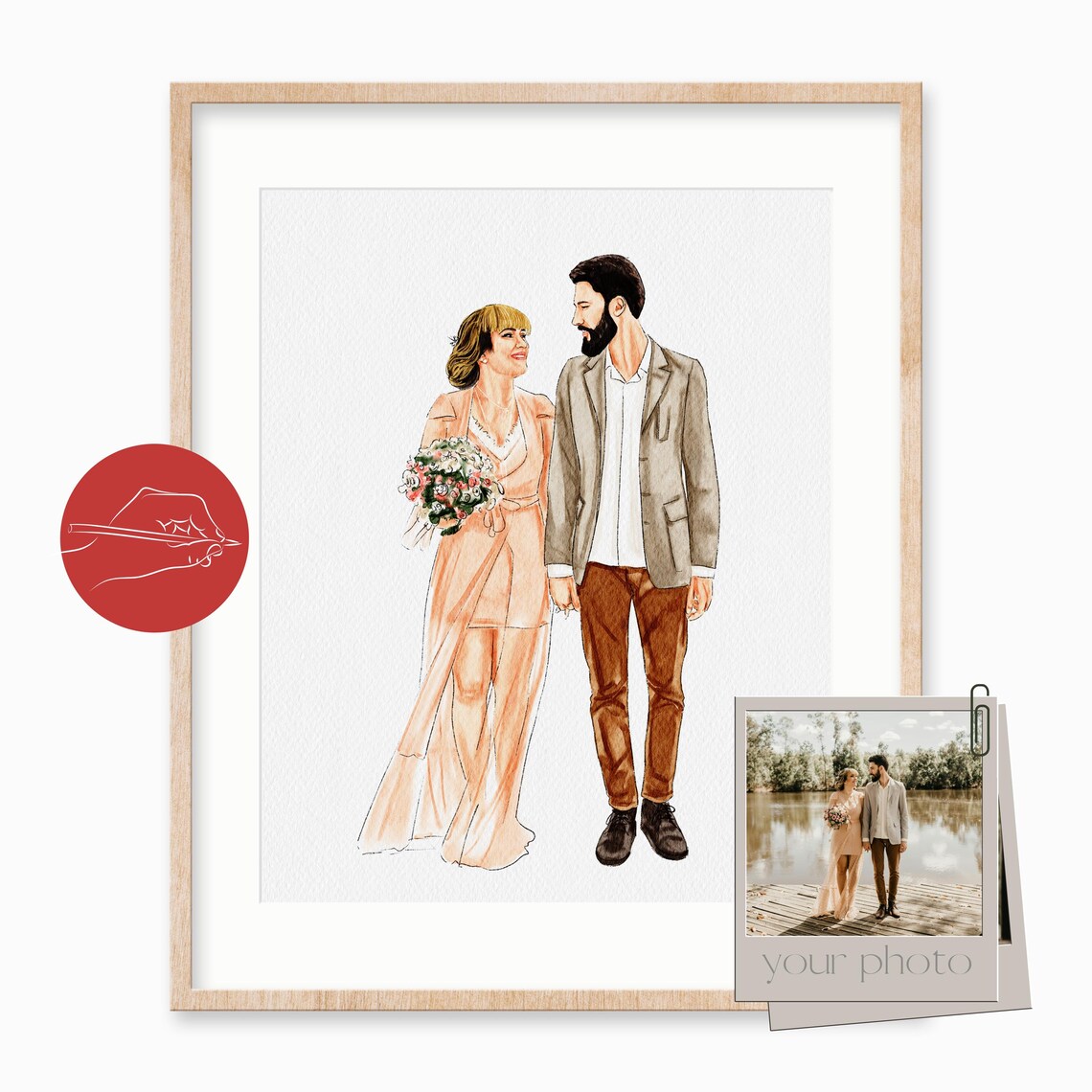 Custom Mother and Baby Name Watercolor Portrait Poster Gift Art - Image 2