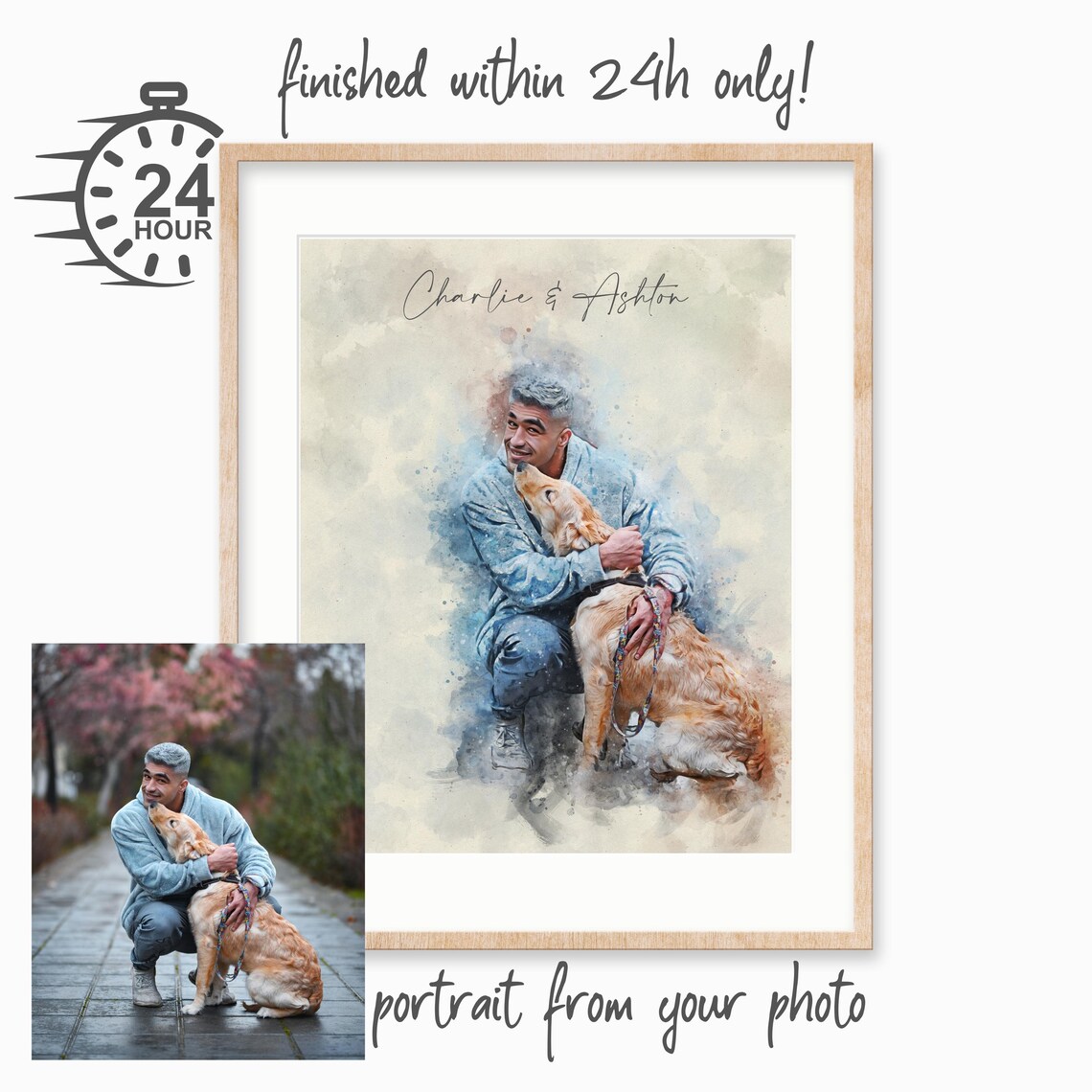 Mom with Two Kids in Meadow Custom Watercolor Portrait Print - Image 3