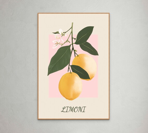 Graceful Lemon Art Poster In Pastel Tones Sophisticated Wall Decor Enhance Modern Luxurious Kitchens With Elegant Vibrant Home Art